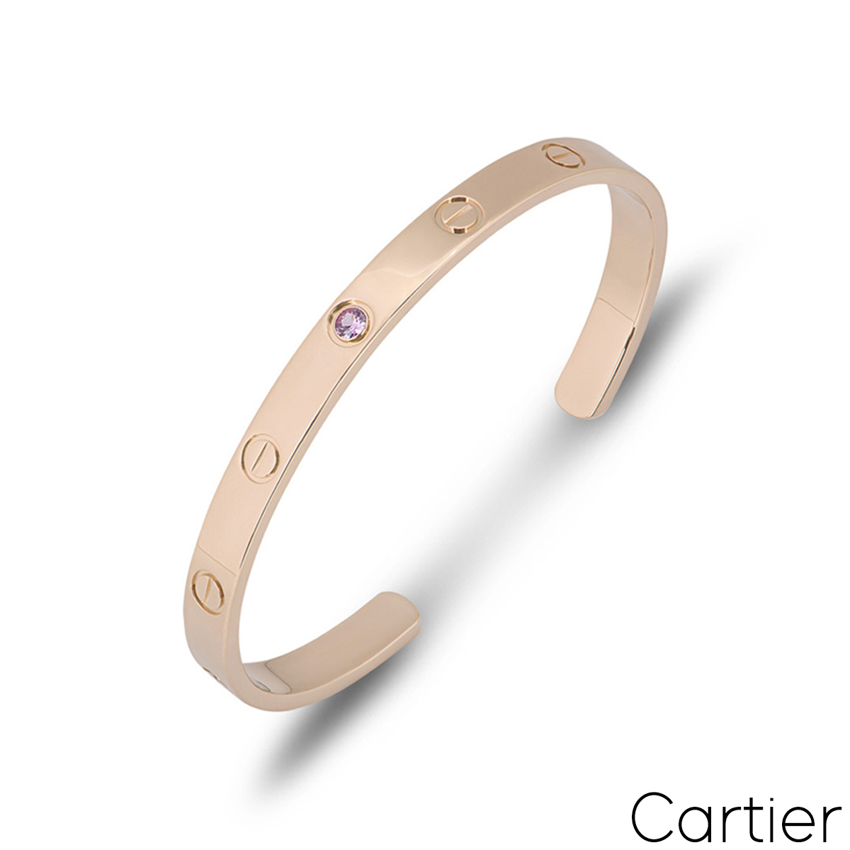 Cartier Rose Gold Pink Sapphire Cuff Love Bracelet Size 18 B6030018